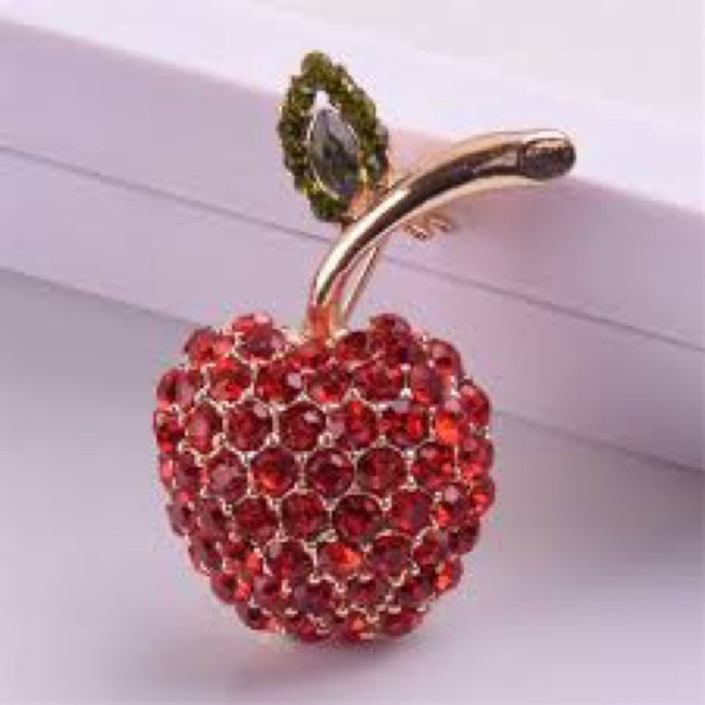 Sparkling Red Rhinestone Apple Brooch Pin - Picture 7 of 8